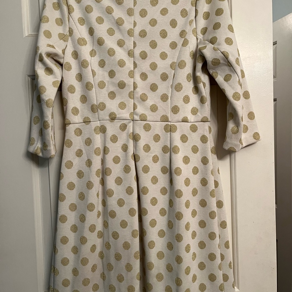 Boden Us 8R Dress Sparkly Gold Dots on Cream Background - Picture 4 of 5